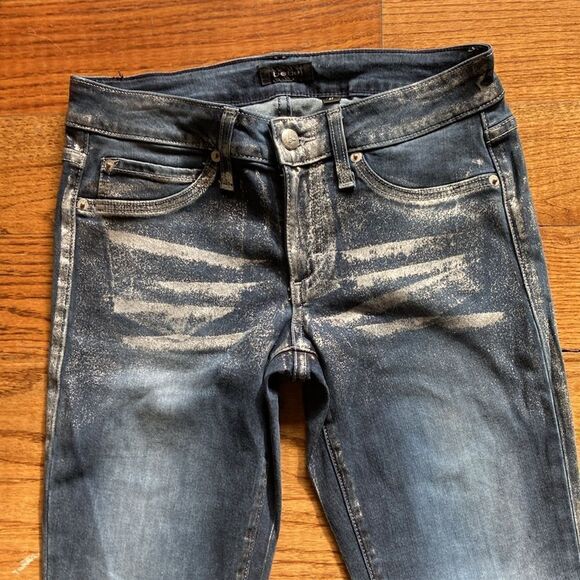 Bebe Precious Metal Icon Silver Rain Metallic Denim Jeans Size 27 Made USA 🇺🇸 - Picture 3 of 12